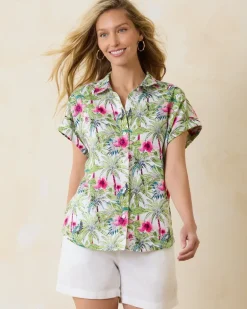 Coastalina Coastal Palms Linen Camp Shirt