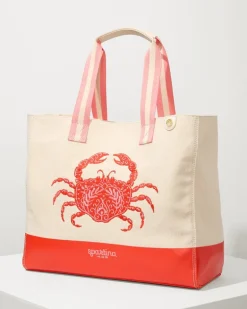 Embroidered Red Crab Beach Tote