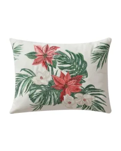 Festive Palms Velvet Embroidered Decorative Pillow