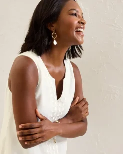 Geometric Embroidered Linen Shift Dress