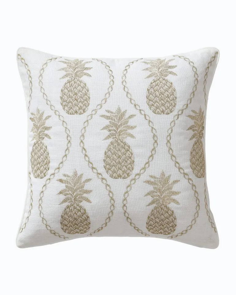 Golden Pineapples Embroidered Decorative Pillow