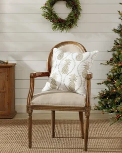 Golden Pineapples Embroidered Decorative Pillow
