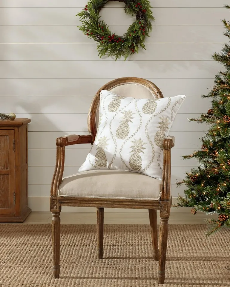 Golden Pineapples Embroidered Decorative Pillow