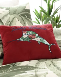 Holiday Marlin Velvet Embroidered Decorative Pillow