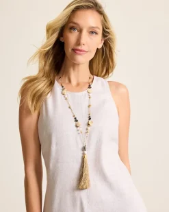 Indigo Shore Mixed Materials Tassel Necklace