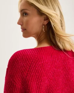Island Luna Chenille Shell Stitch Boat-Neck Sweater