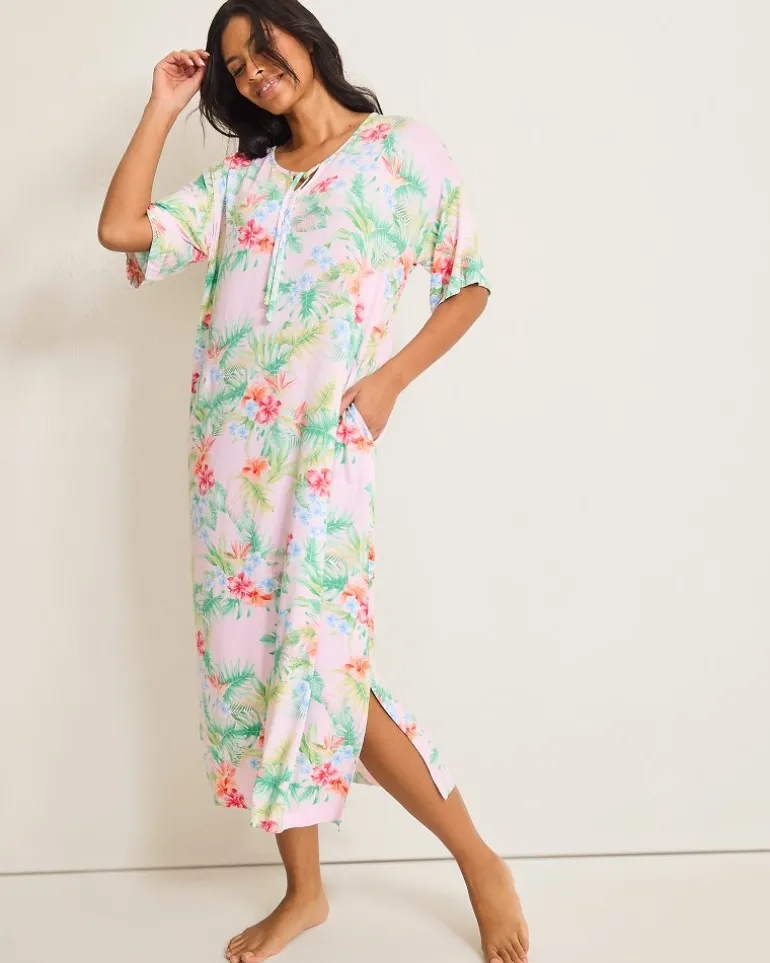 Jersey Short-Sleeve Maxi Sleep Caftan