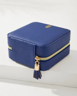 Leah Navy Travel Jewelry Case