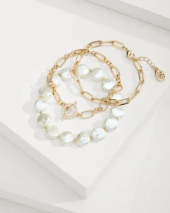 Sanibel Island Link & Pearl Bracelet Set