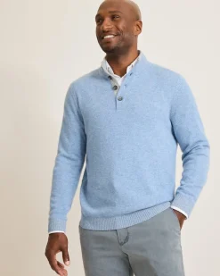 Soft Sands Cashmere Button-Mock Sweater