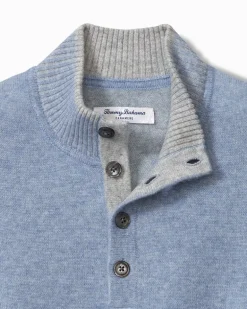 Soft Sands Cashmere Button-Mock Sweater