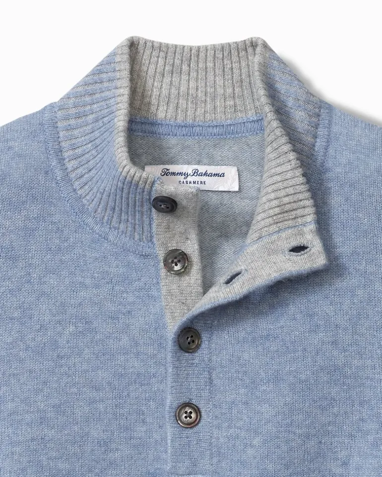 Soft Sands Cashmere Button-Mock Sweater