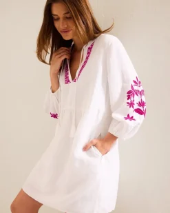 St. Lucia Linen-Blend Floral Embroidered Coverup Dress