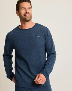 Textured Twill Stripe Crew Long-Sleeve Top