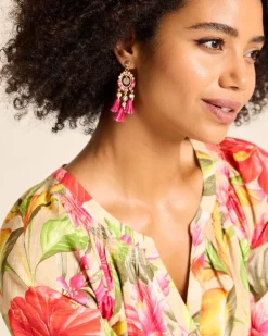 Tropical Blooms Tassel Shell Statement Earrings