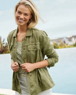 Two Palms Linen Raw-Edge Utility Jacket