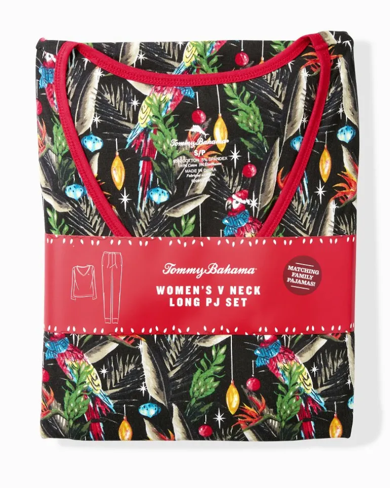 Women's Holiday Parrot V-Neck & Pants Family Pajama Set
